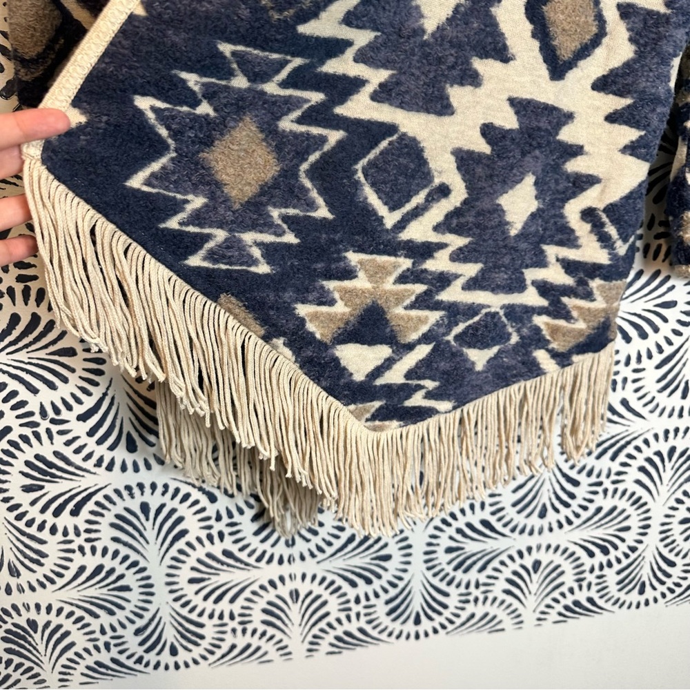 Lucky Brand Fuzzy Aztec Fringe Tassel Open Front Cardigan - Picture 5 of 13